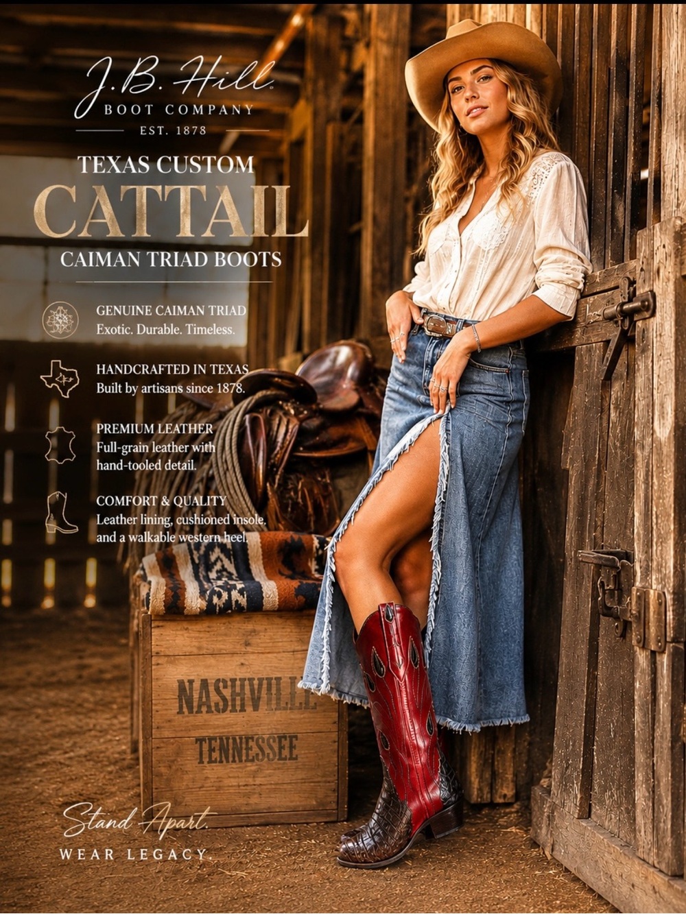 J.B. Hill Texas Custom Cattail Caiman Triad Boots Women 7–7.5 Exotic MSRP $3295